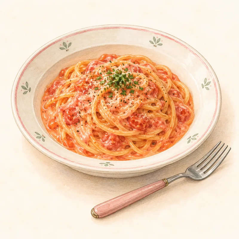 トマトクリームパスタをモチーフにしたイラスト