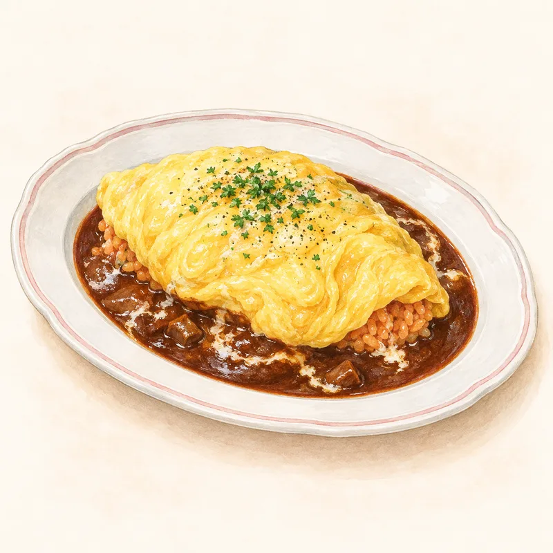 ふわとろオムライスをモチーフにしたイラスト
