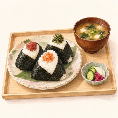 おむすびの定食をモチーフにしたイラスト