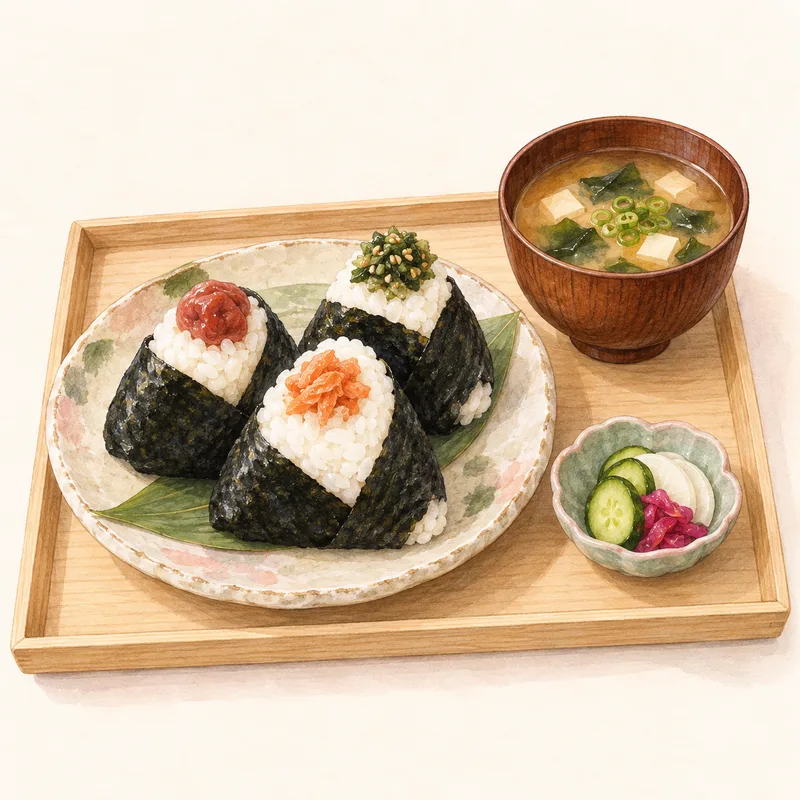おむすびの定食をモチーフにしたイラスト