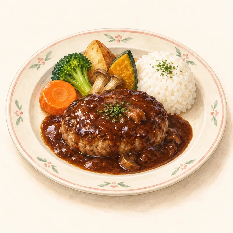 ハンバーグランチをモチーフにしたイラスト
