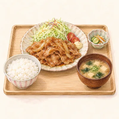 生姜焼き定食をモチーフにしたイラスト