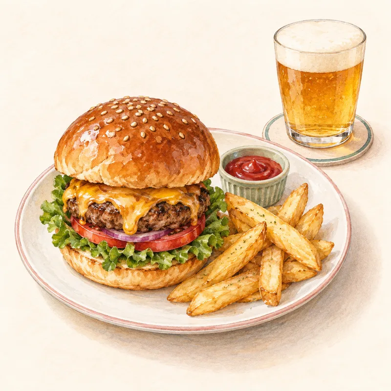 バーガーとクラフトビールをモチーフにしたイラスト